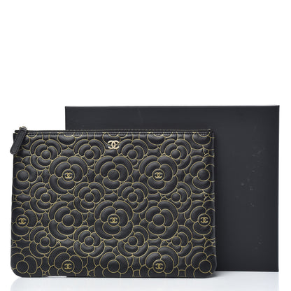 Chanel Lambskin Camellia Embossed Medium Cosmetic Case Black Gold 7 of 7