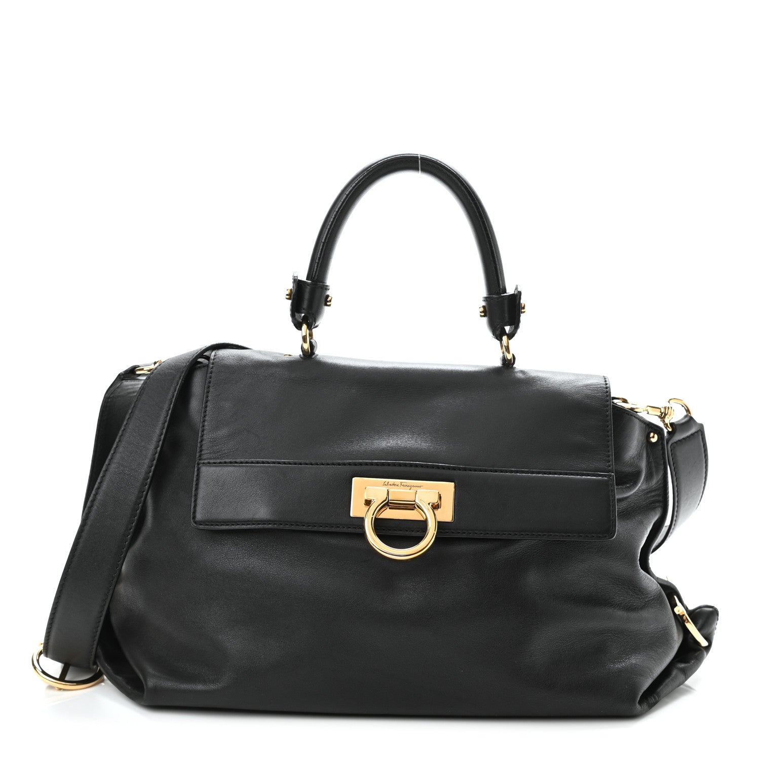 Salvatore Ferragamo Calfskin Medium Sofia Satchel Black 1 of 8