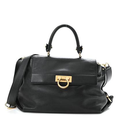 Salvatore Ferragamo Calfskin Medium Sofia Satchel Black 1 of 8