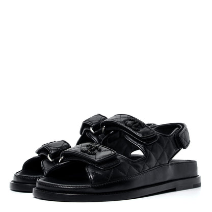 Chanel Lambskin Velcro Dad Sandals 35 Black 4 of 10