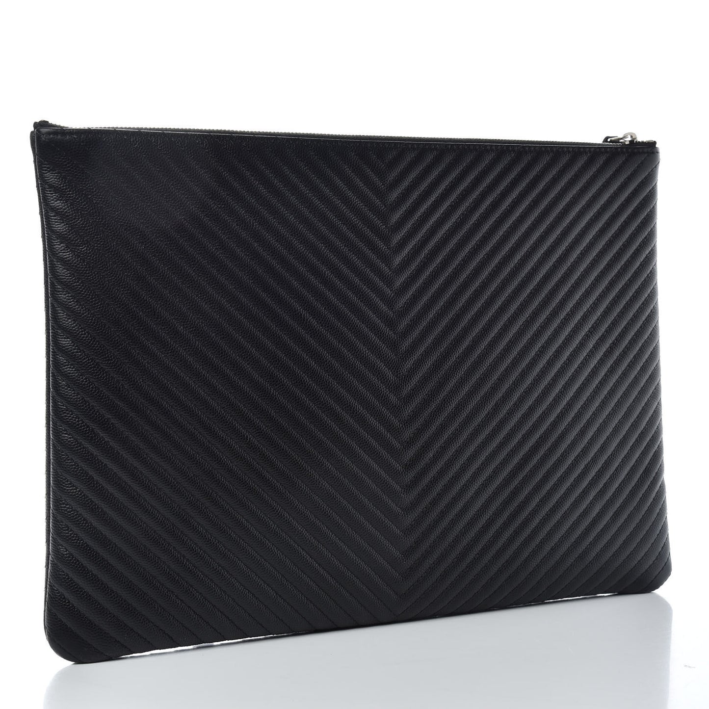 Caviar Chevron Quilted Large Cosmetic Case Black