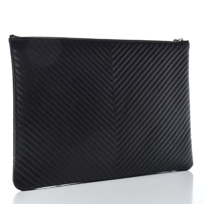 Chanel Caviar Chevron Quilted Large Cosmetic Case Black 3 of 6