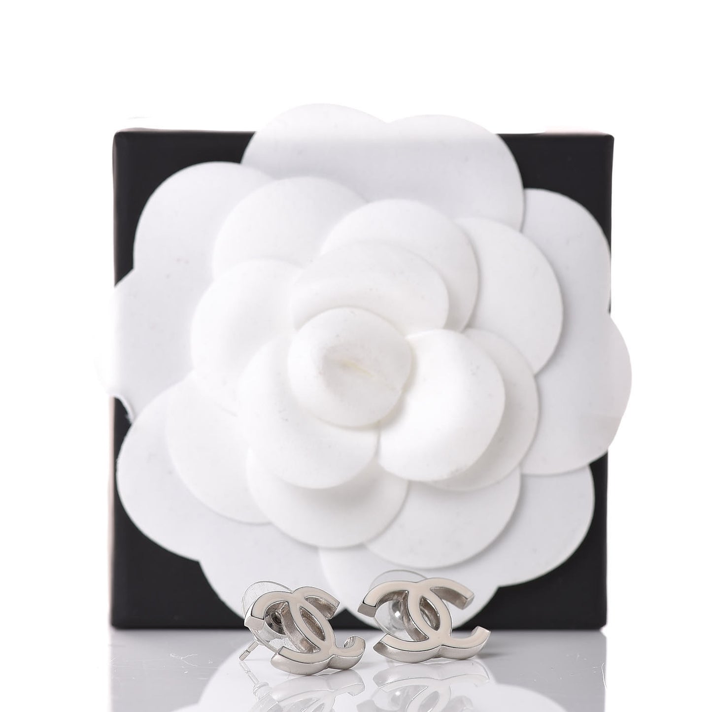 Enamel CC Earrings White