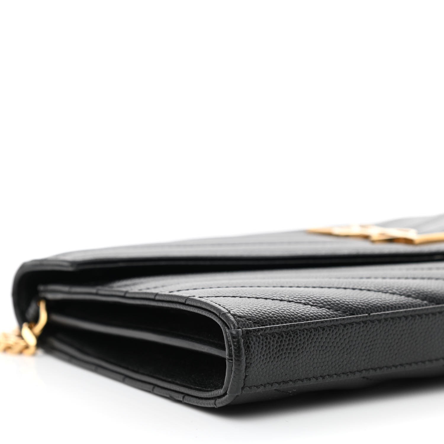 Saint Laurent Grain De Poudre Matelasse Chevron Monogram Chain Wallet Black 9 of 12