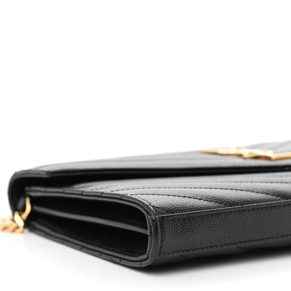 Saint Laurent Grain De Poudre Matelasse Chevron Monogram Chain Wallet Black 9 of 12
