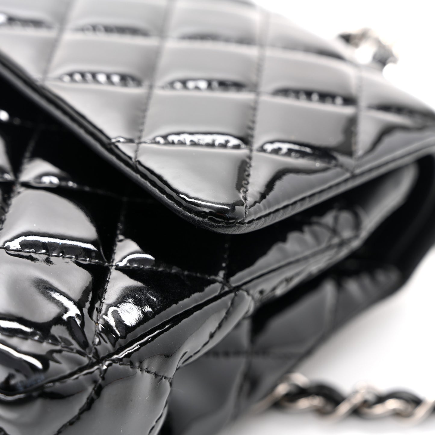 Patent Quilted Medium Double Flap Black