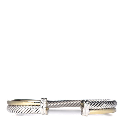 David Yurman Sterling Silver 18K Yellow Gold 5mm Crossover Cuff Bracelet 3 of 5