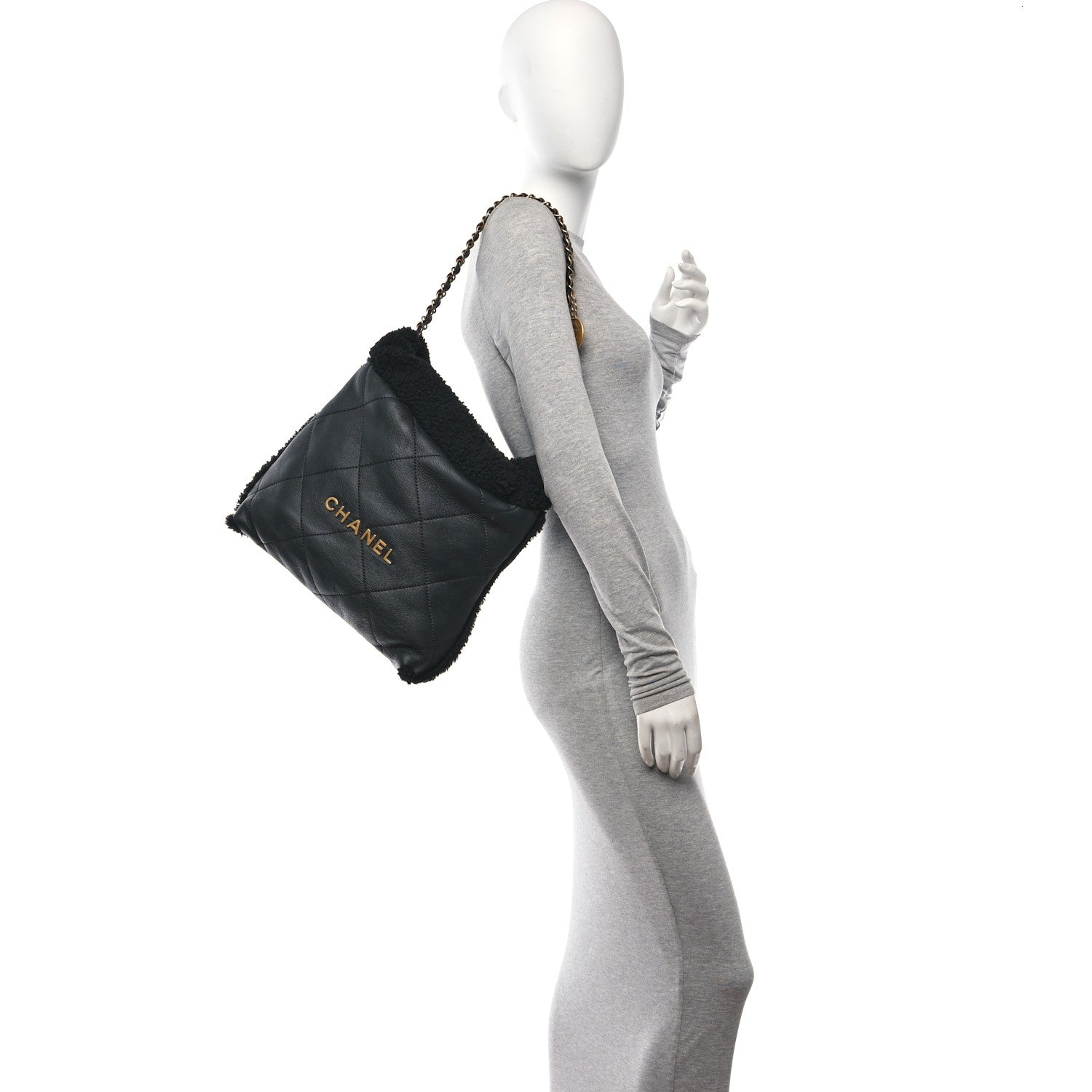 Chanel Aged Lambskin Shearling Quilted Small Chanel 22 Black 2 of 12