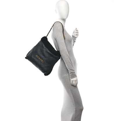 Chanel Aged Lambskin Shearling Quilted Small Chanel 22 Black 2 of 12