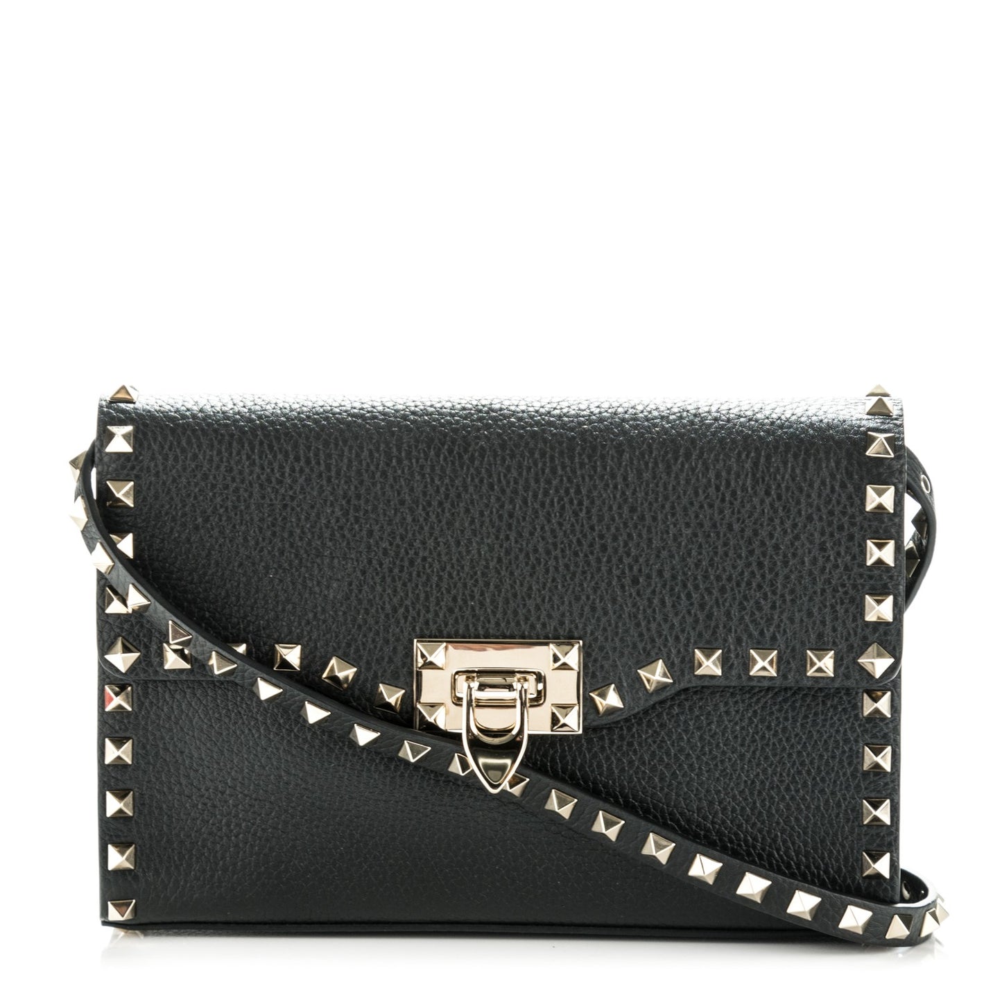 Pebbled Calfskin Medium Rockstud Flip Lock Crossbody Bag Black