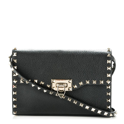 Valentino Garavani Pebbled Calfskin Medium Rockstud Flip Lock Crossbody Bag Black 1 of 6