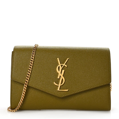 Saint Laurent Grain De Poudre Monogram Uptown Chain Wallet Olive 1 of 7