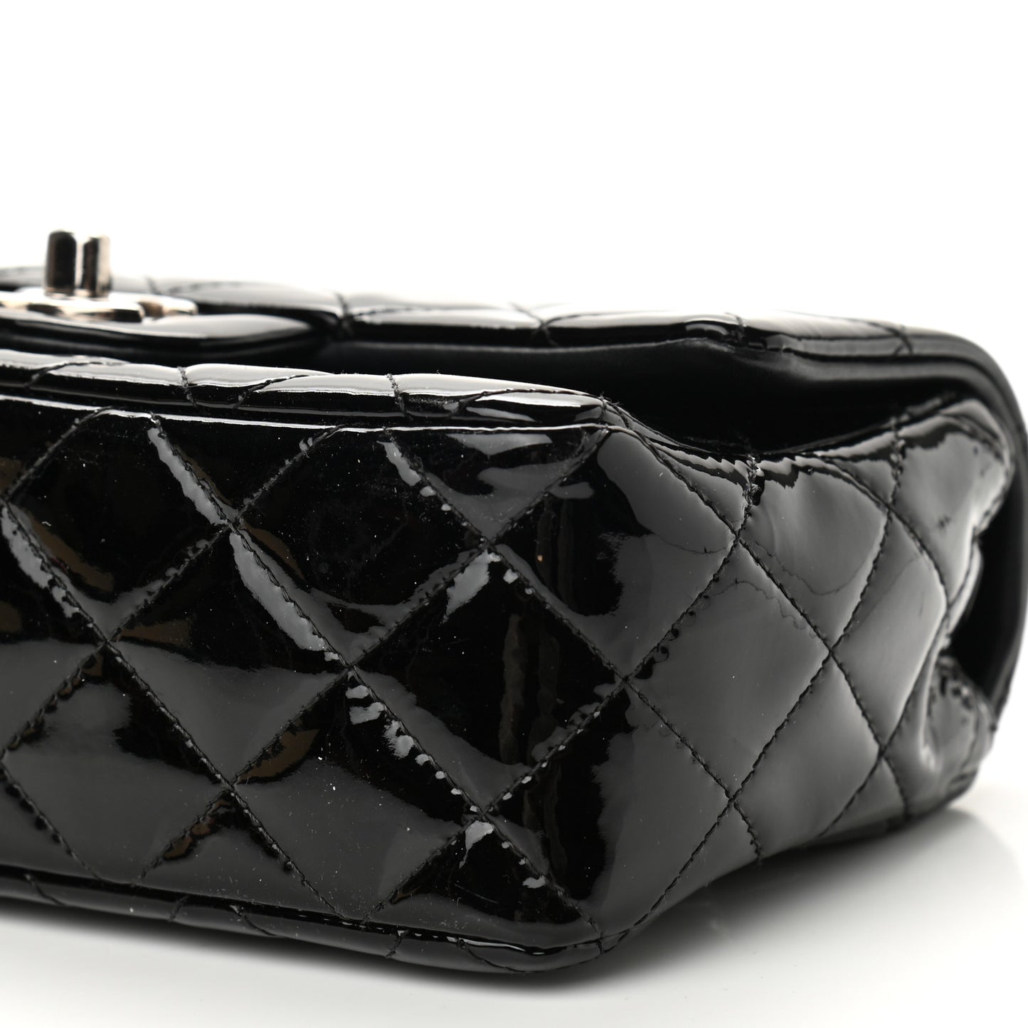 Patent Calfskin Quilted Mini Rectangular Flap Black