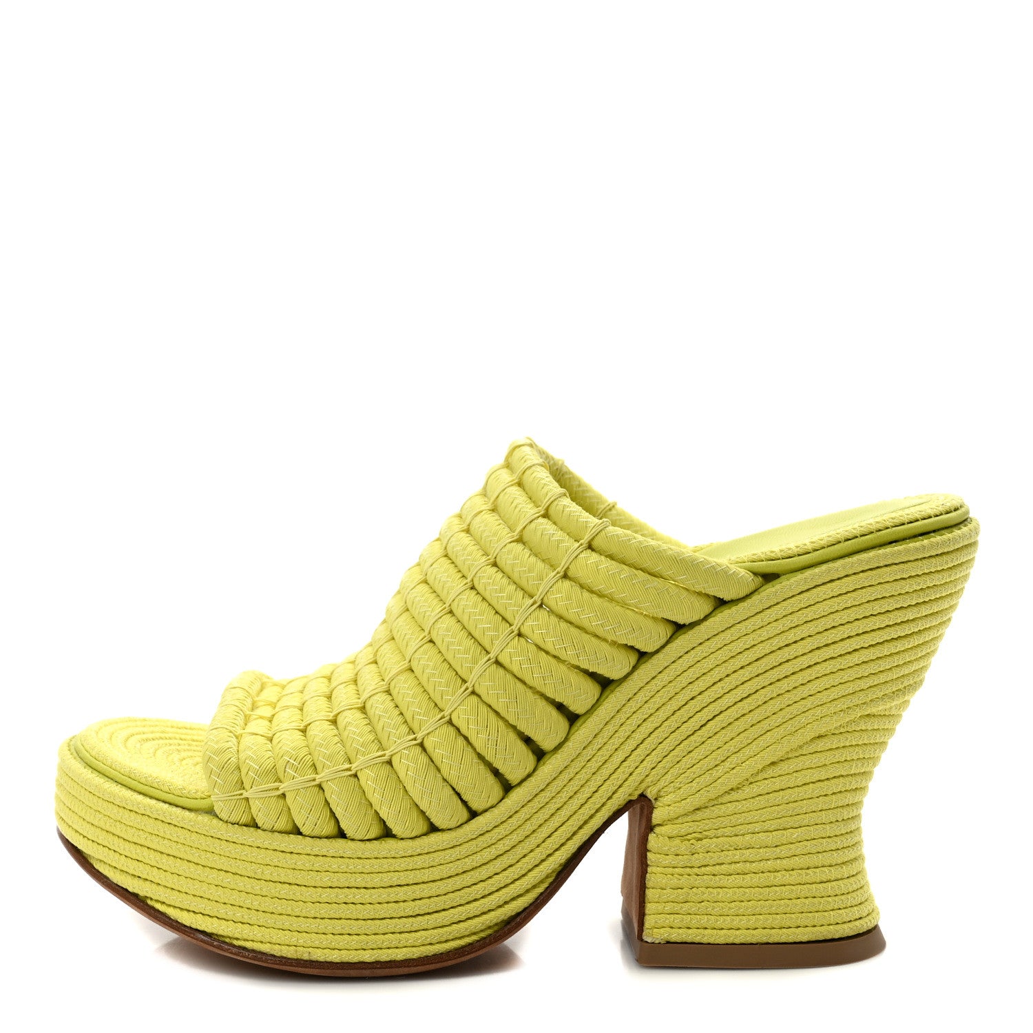 String Wedge Bottega Veneta String Knit Slide Platform Wedge Sandals 37.5 Yellow ...