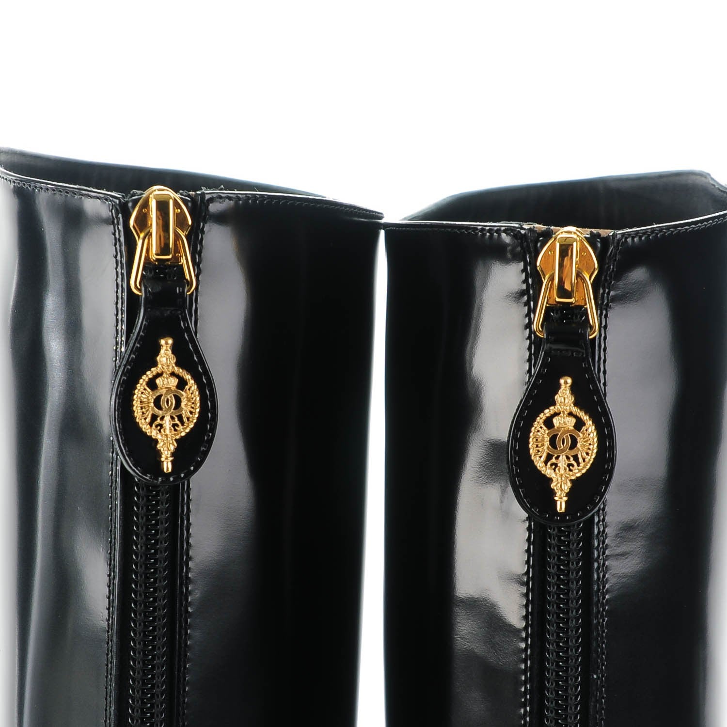 Chanel Glazed Calfskin Knee High Boots 38.5 Black 8 of 10