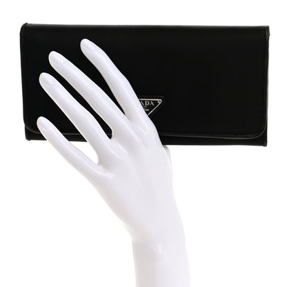 Prada Tessuto Nylon Triangle Continental Flap Wallet Black 2 of 13
