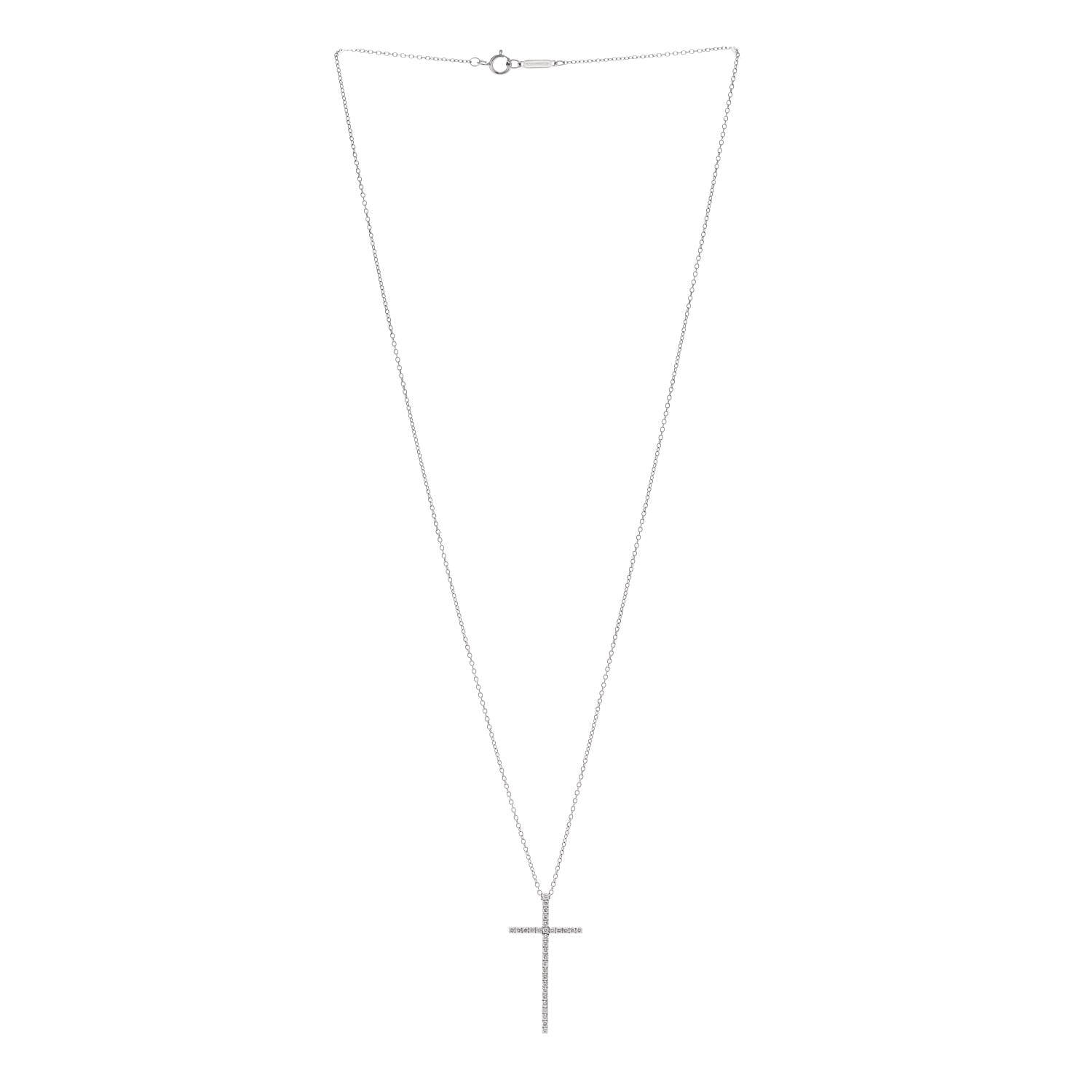 Tiffany 18K White Gold Diamond Metro Cross Pendant Necklace 3 of 6