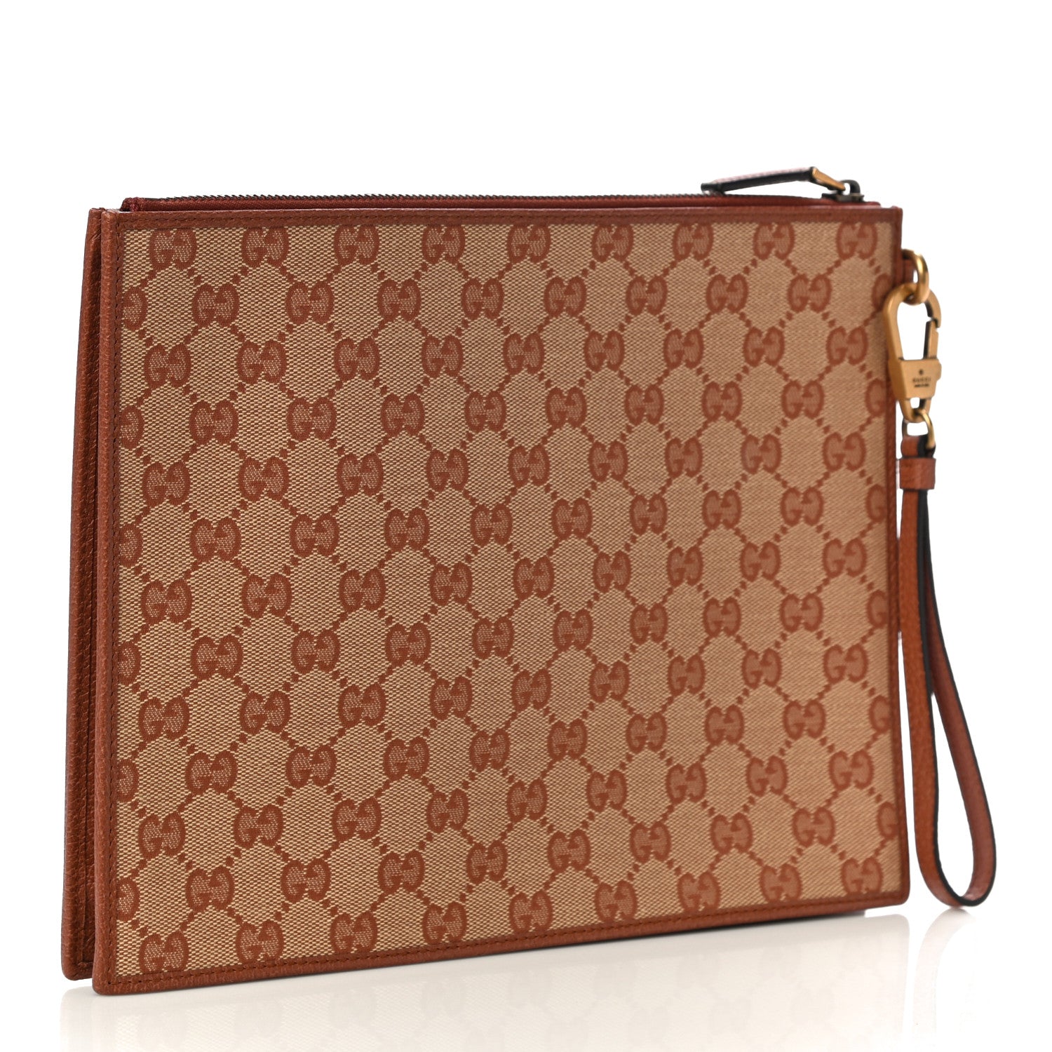 Gucci X MLB GG Monogram NY Yankees Zip Wristlet Pouch Beige Ruggine Ivory 4 of 11