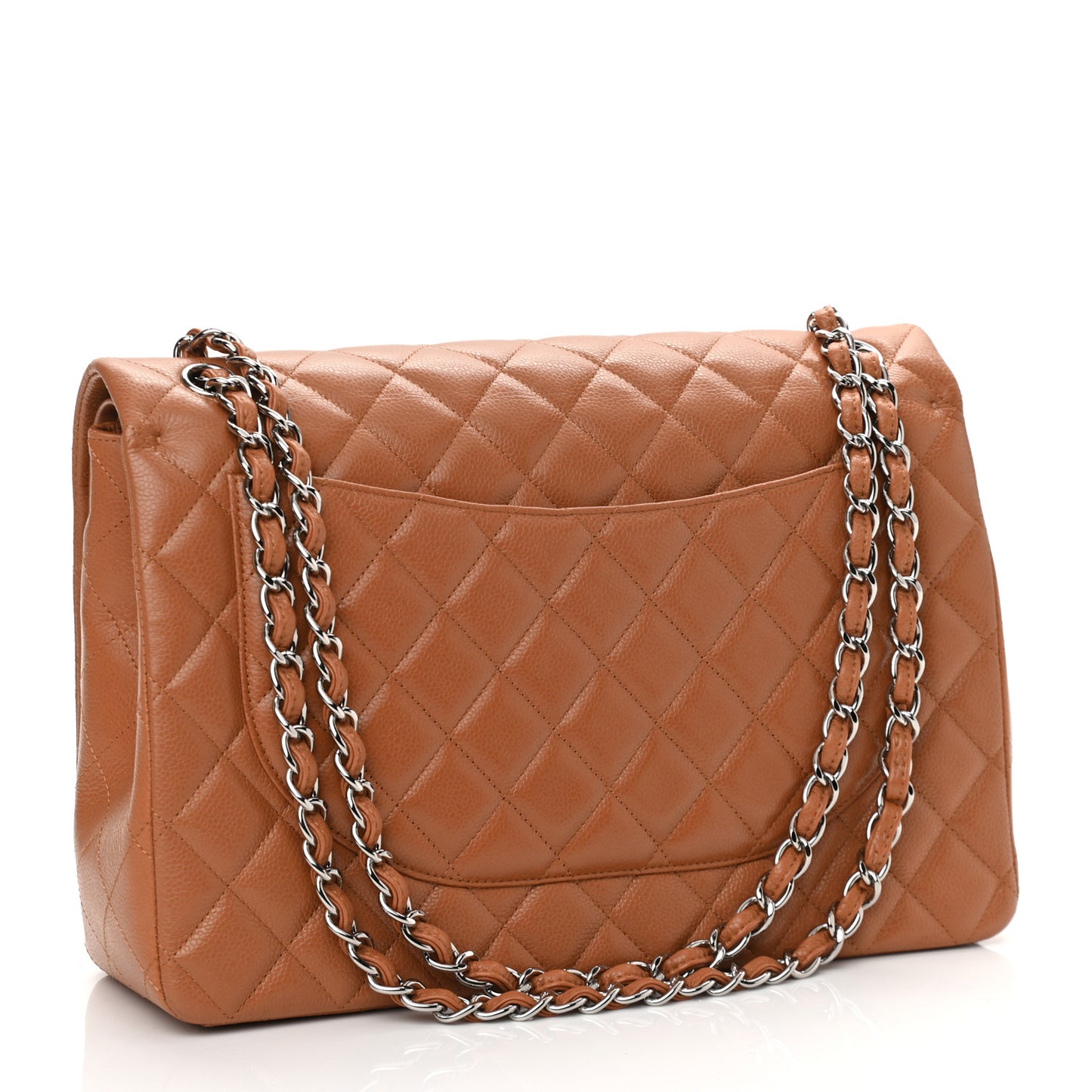 Caviar Quilted Maxi Double Flap Light Brown