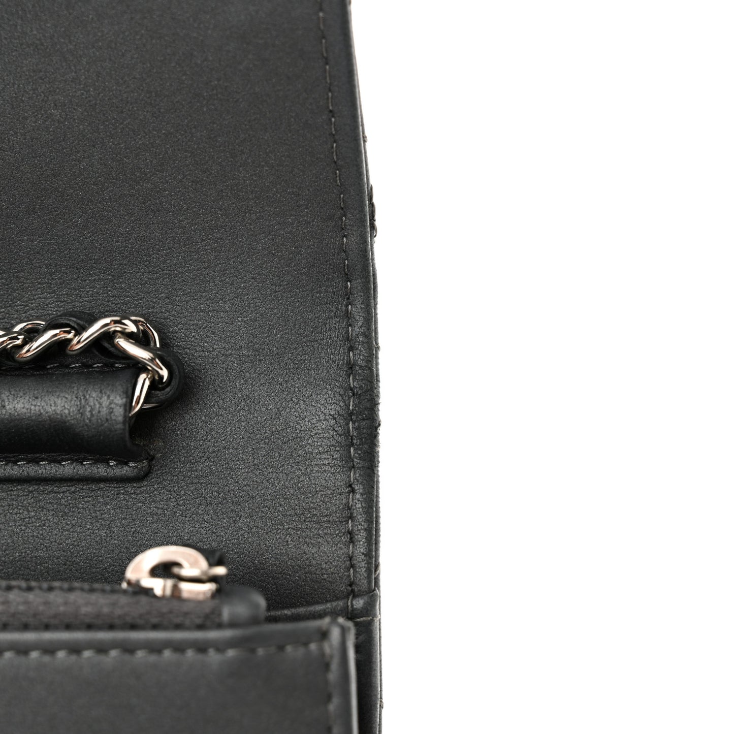 Lambskin Camellia Studded Wallet on Chain WOC Grey
