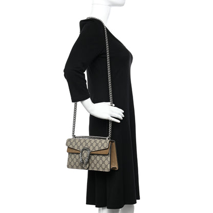 Gucci GG Supreme Monogram Suede Crystal Small Dionysus Shoulder Bag Beige Ebony Taupe 2 of 15