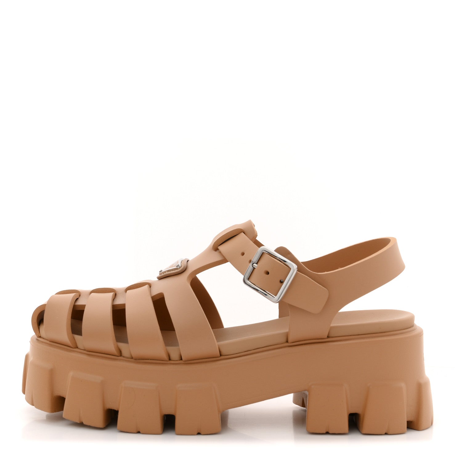 Prada Foam Rubber Metal Triangle Logo Monolith 55mm Cage Sandals 38 Orzo 1 of 9