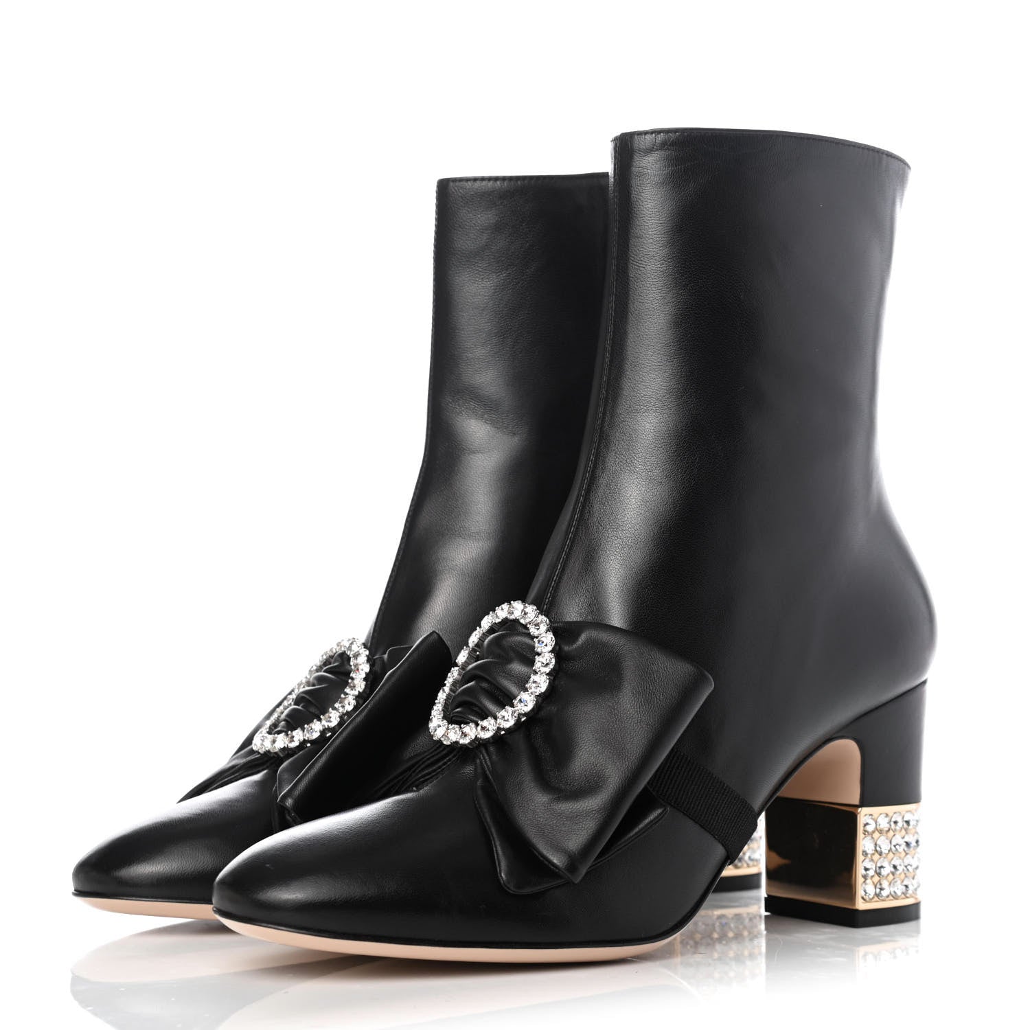 Gucci Nappa Removable Bow Candy Ankle Boots 39 Black 3 of 10