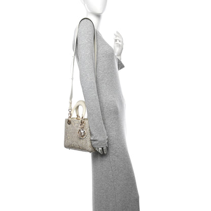 Christian Dior Calfskin Around The World Printed Small My ABCDior Lady Dior White Gold 2 of 9