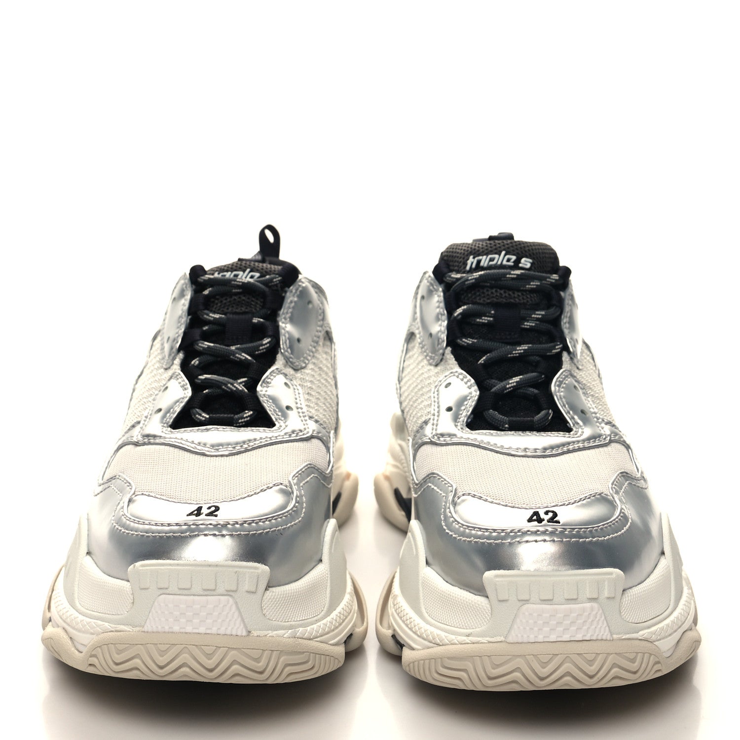 Balenciaga Metallic Fabric Mesh Womens Triple S Sneakers 42 Grey Dark Grey Black 2 of 7