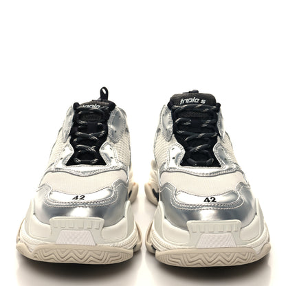 Balenciaga Metallic Fabric Mesh Womens Triple S Sneakers 42 Grey Dark Grey Black 2 of 7