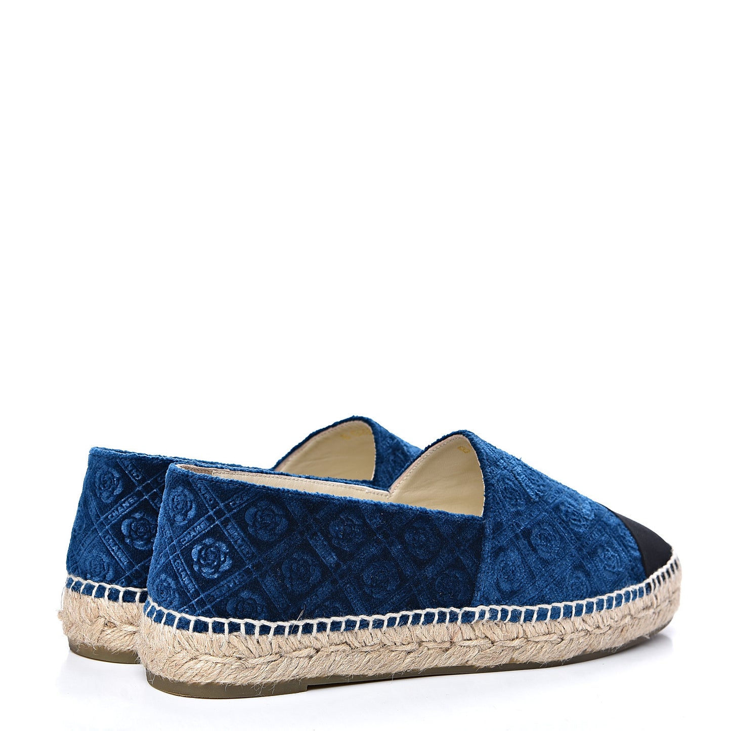 Velvet Grosgrain Quilted Camellia CC Espadrilles 40 Navy Black