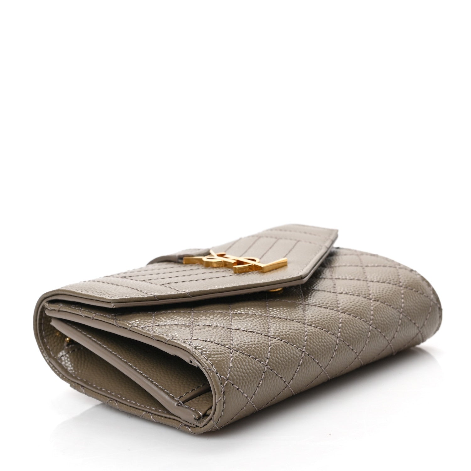 Saint Laurent Grain De Poudre Mixed Matelasse Triquilt Monogram Compact Tri Fold Wallet Greyish Brown 4 of 6