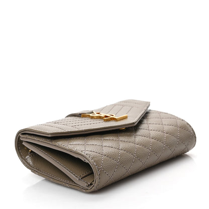Saint Laurent Grain De Poudre Mixed Matelasse Triquilt Monogram Compact Tri Fold Wallet Greyish Brown 4 of 6