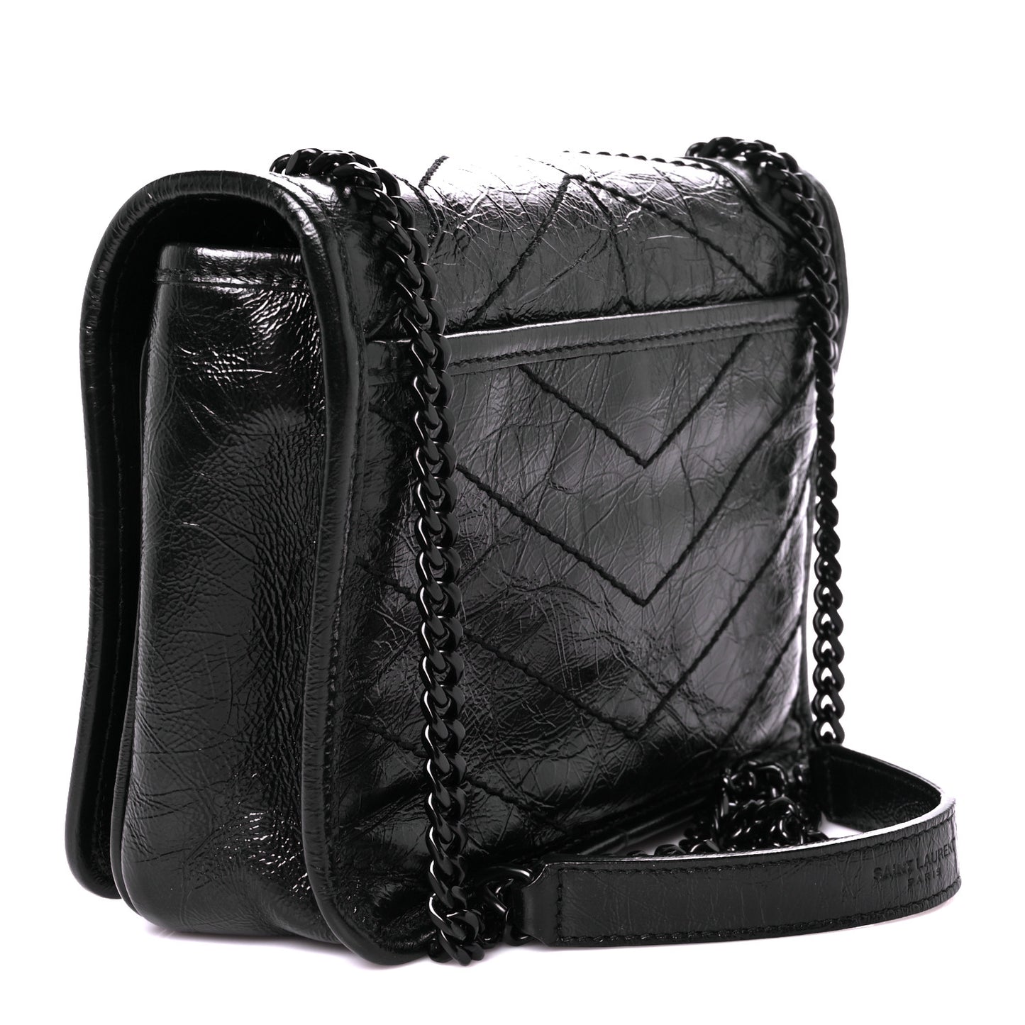 Crinkled Calfskin Matelasse Monogram Niki Chain Wallet Black