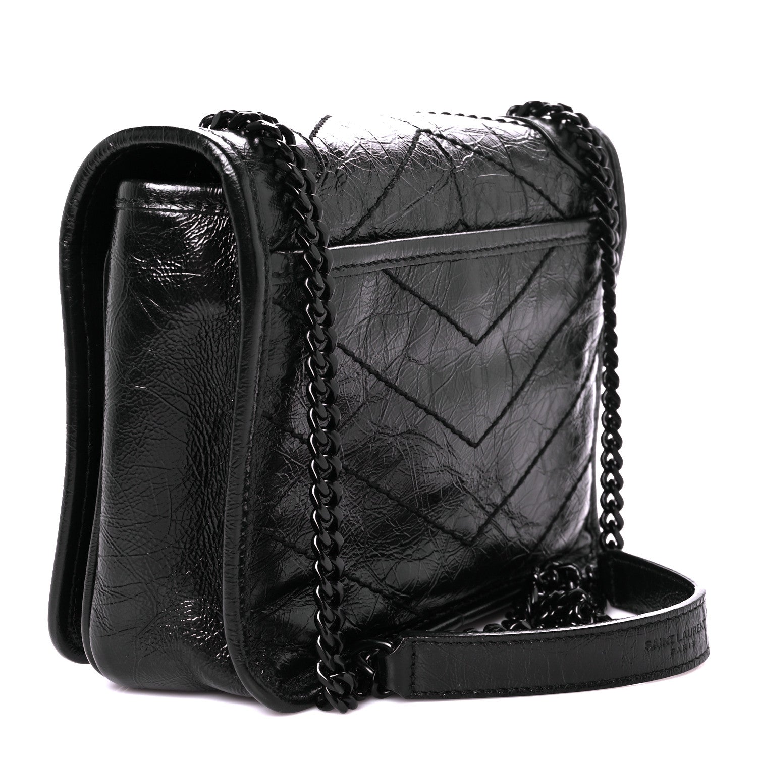 Saint Laurent Crinkled Calfskin Matelasse Monogram Niki Chain Wallet Black 3 of 10