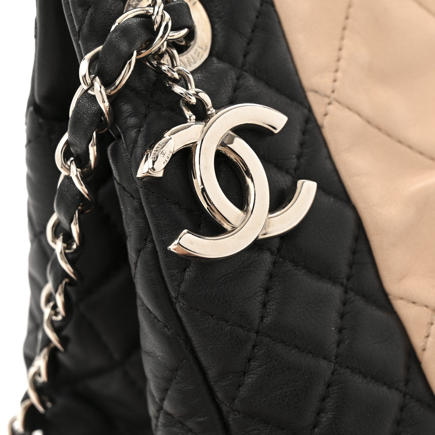 Chanel Lambskin Quilted CC Shopping Tote Black Rose Clair 13 of 16