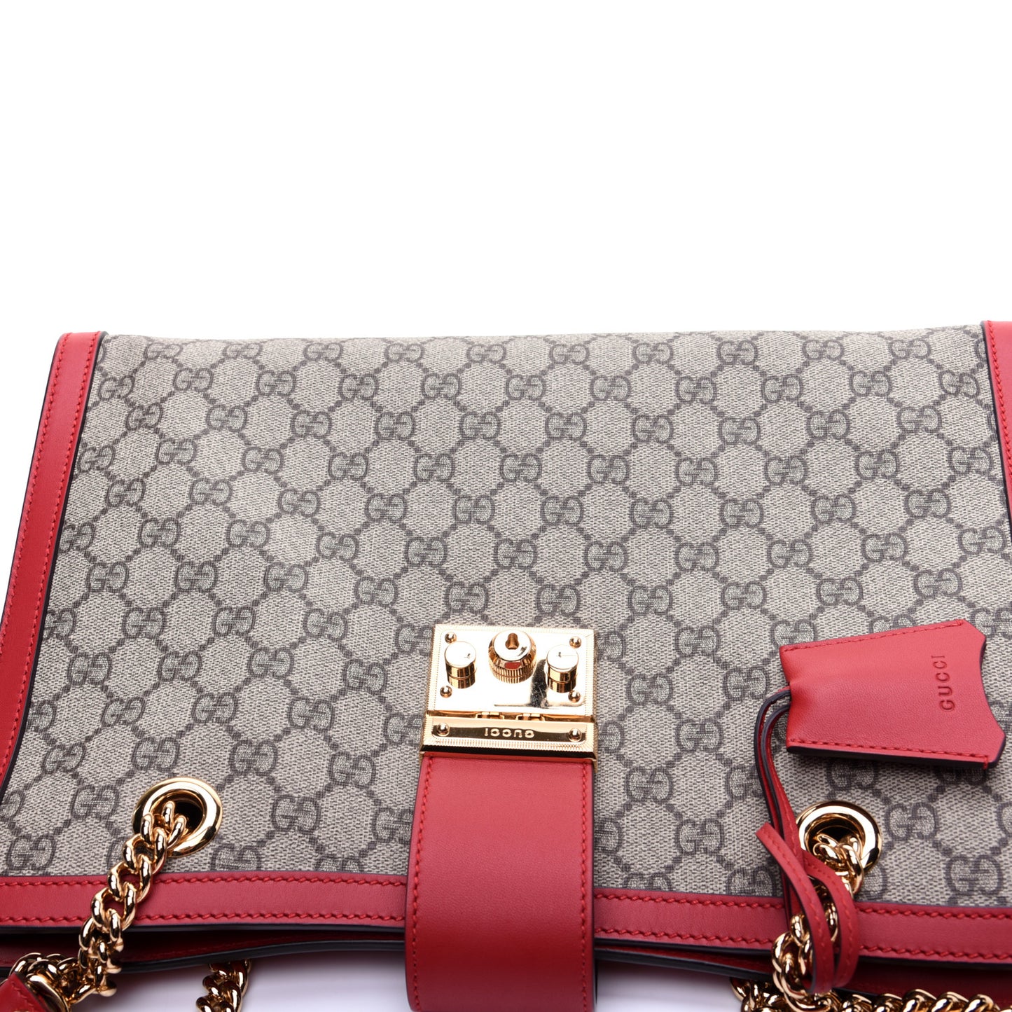 GG Supreme Monogram Medium Padlock Tote Hibiscus Red