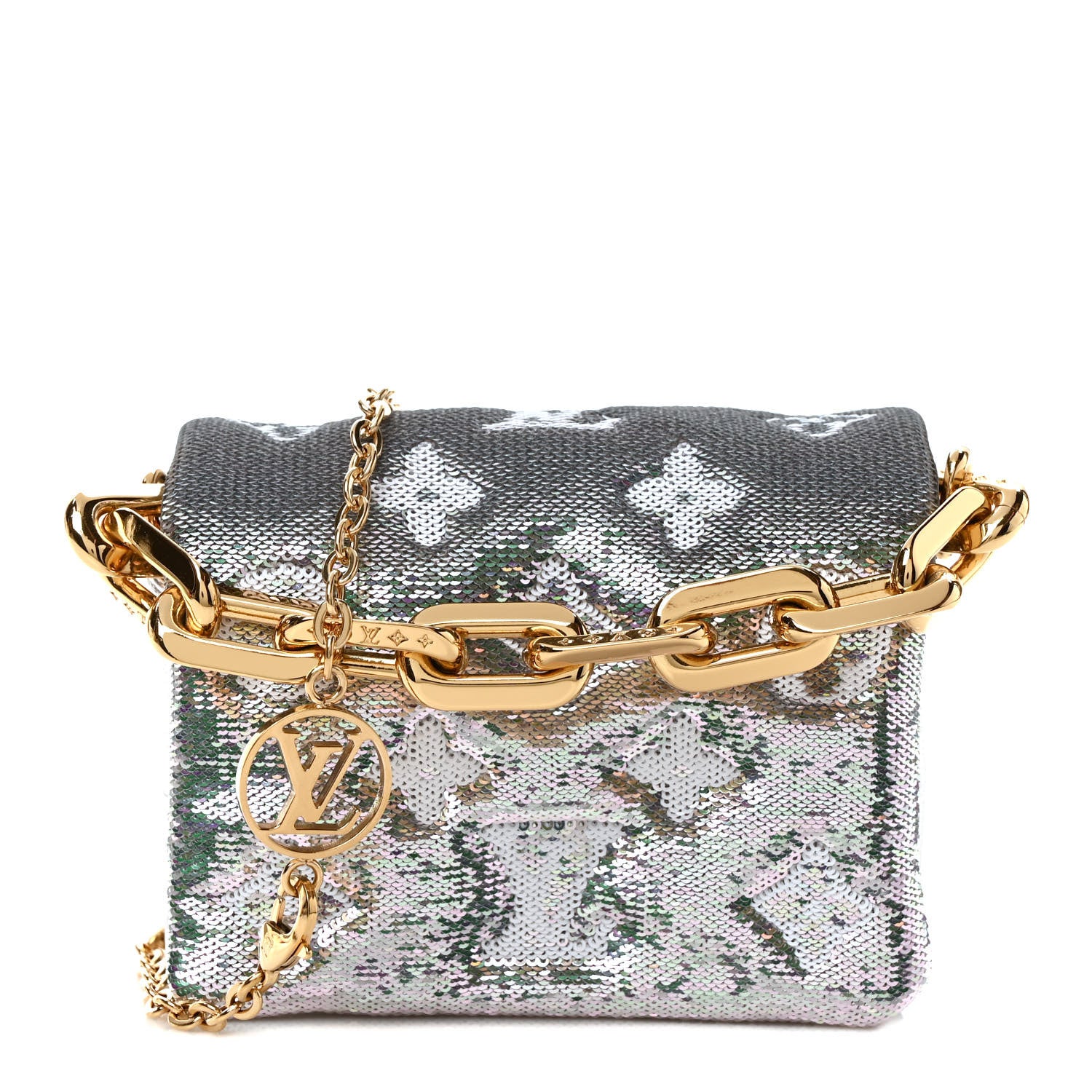 Louis Vuitton Satin Sequin Embroidered Monogram Coussin Belt Bag Silver 1 of 11