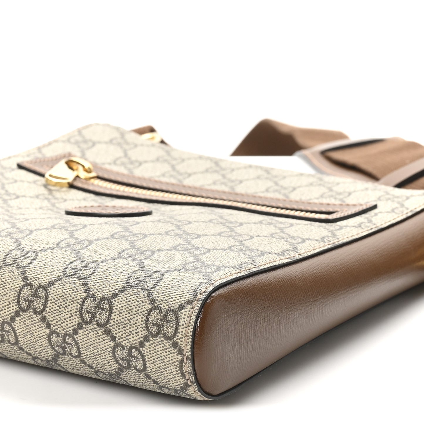 GG Supreme Monogram Azalea Calfskin Retro Interlocking G Flat Messenger Bag Beige Ebony Brown Sugar