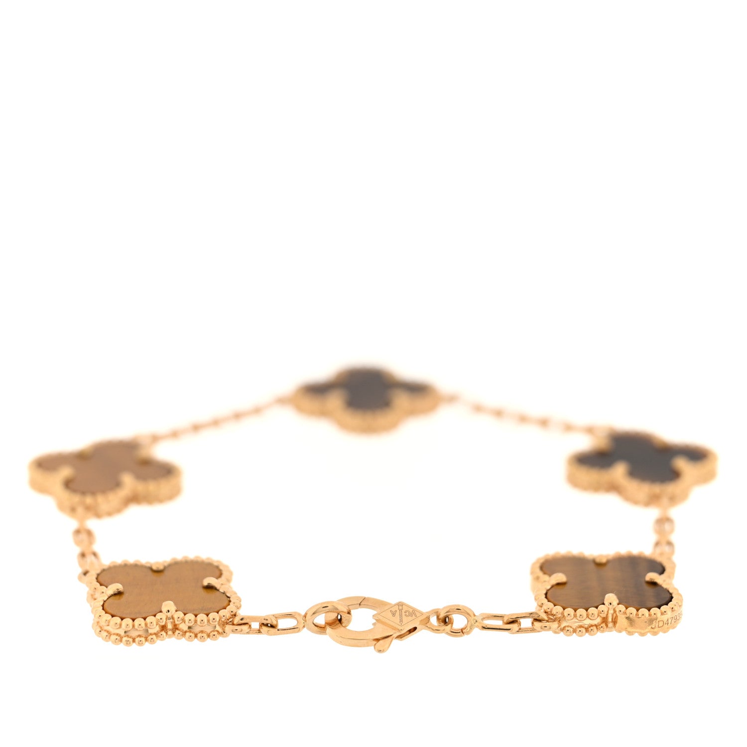 Van Cleef & Arpels 18K Yellow Gold Tiger Eye 5 Motifs Vintage Alhambra Bracelet 2 of 4