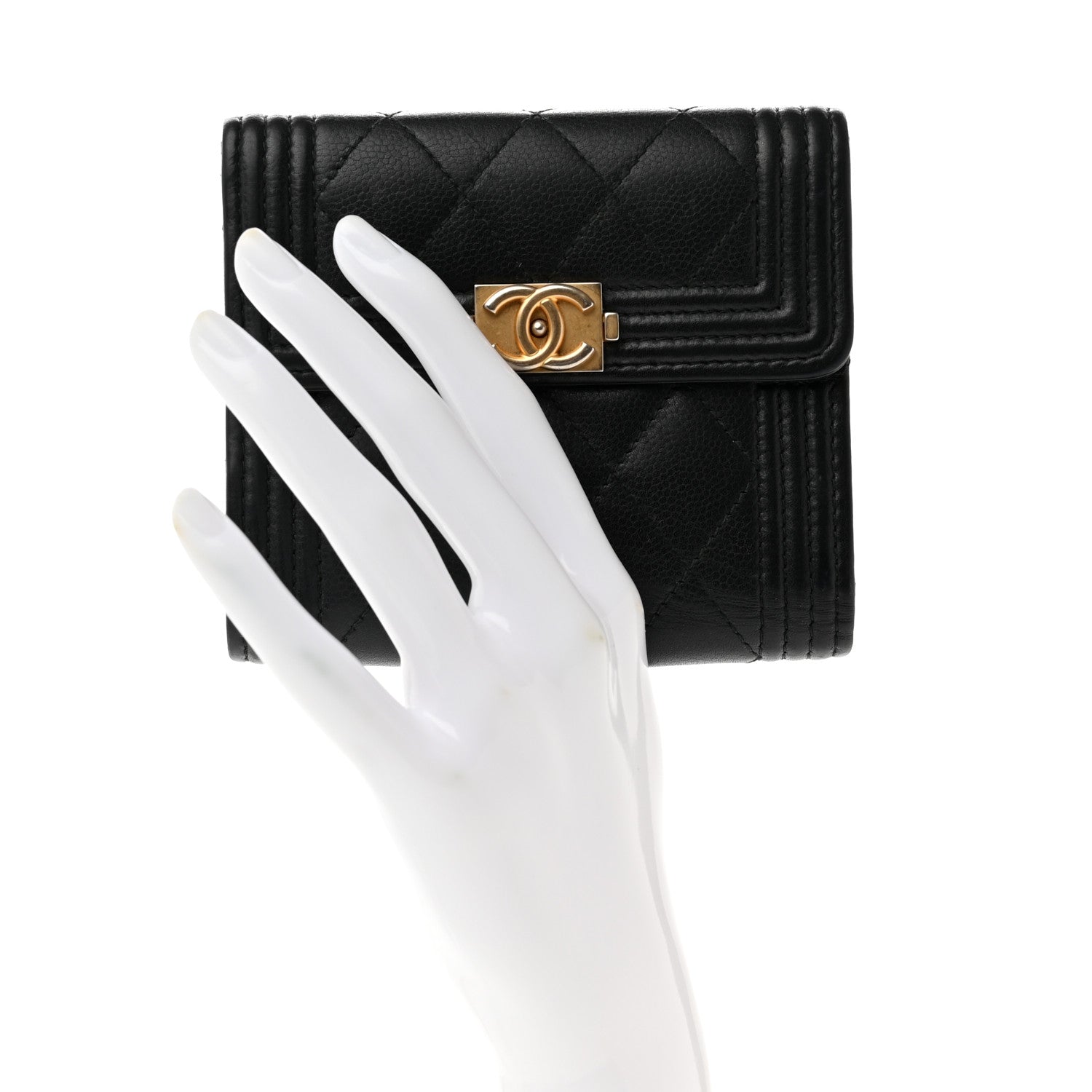 Chanel Caviar Quilted Compact Boy Wallet Black 2 of 9