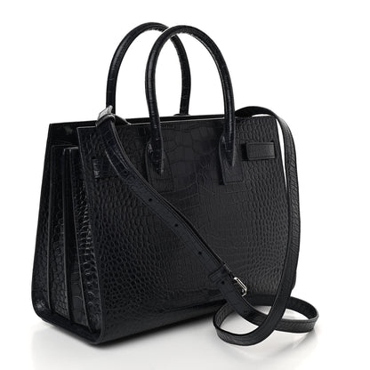 Saint Laurent Calfskin Crocodile Embossed Baby Sac De Jour Navy 3 of 10