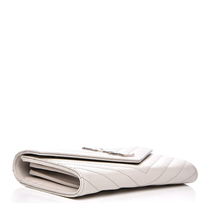 Saint Laurent Grain De Poudre Matelasse Chevron Monogram Flap Wallet Icy White 4 of 10