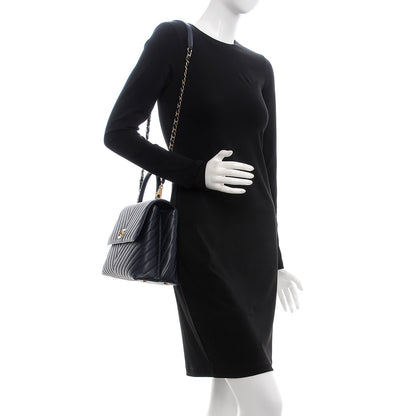Chanel Caviar Chevron Quilted Medium Coco Handle Flap Navy Blue 2 of 8