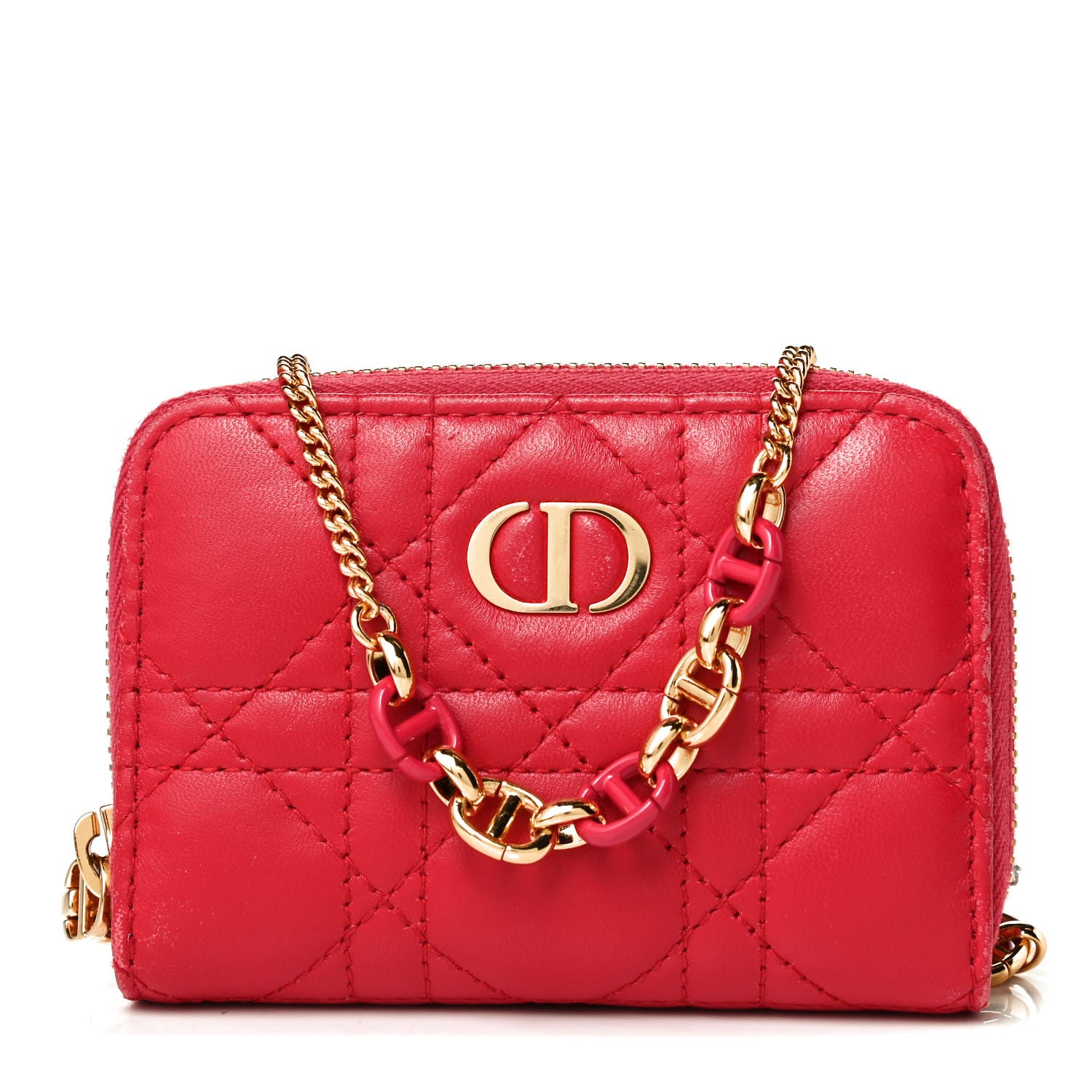 Christian Dior Lambskin Cannage Mini Caro Zipped Pouch Raspberry 1 of 9