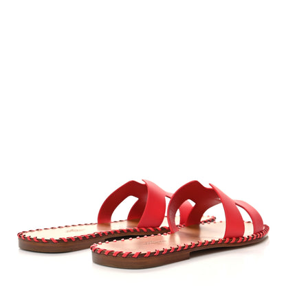 Hermes Box Calfskin Braided Oran Sandals 39 Rouge Grenadine 4 of 9