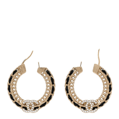 Chanel Crystal Lambskin CC Chain Hoop Earrings Gold Black 3 of 5