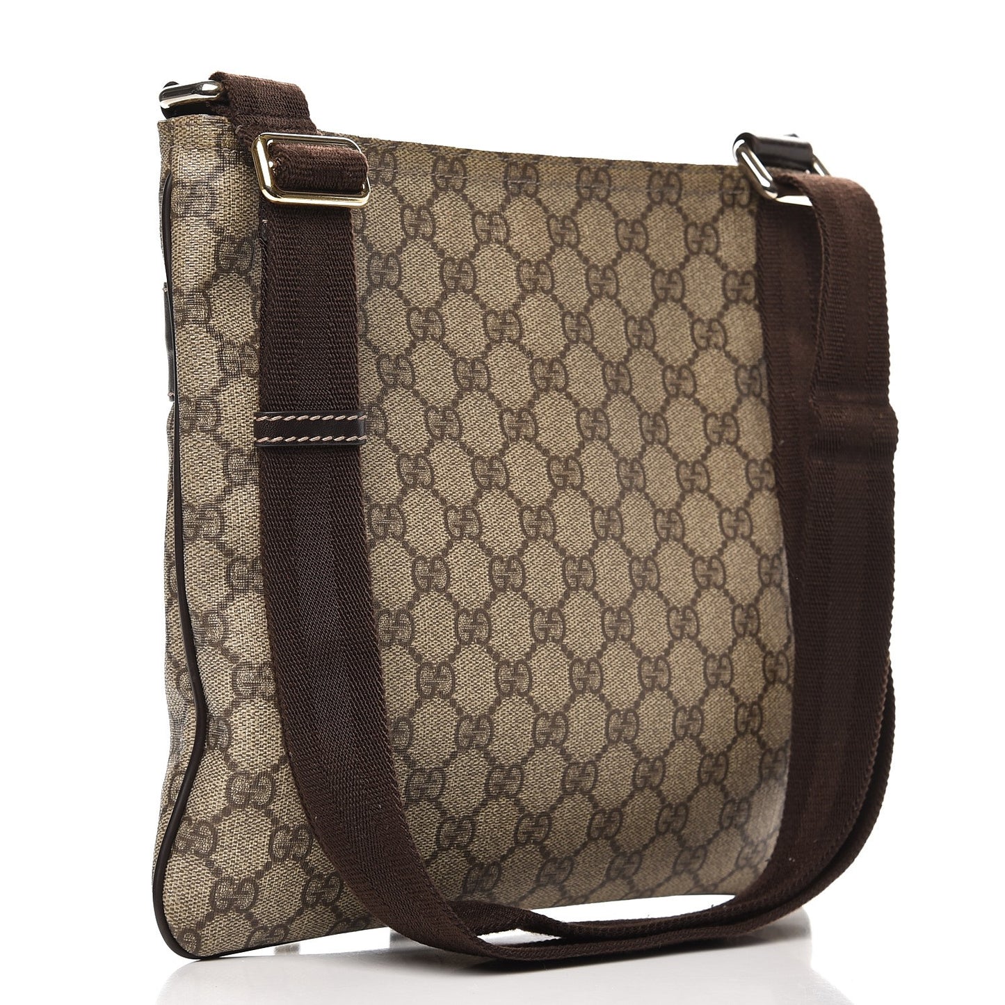 GG Supreme Monogram Selleria Calfskin Small Flat Side Zip Messenger Bag Beige Ebony Cocoa Dark Chocolate
