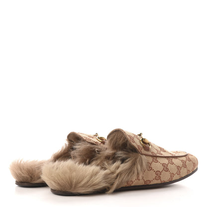 Gucci GG Monogram Fur Mens Princetown Slippers 8 Beige Ruggine Rust 4 of 8