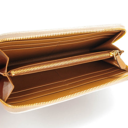 Prada Saffiano Bi-Color Metal Zip Around Wallet Talco Caramel 5 of 9